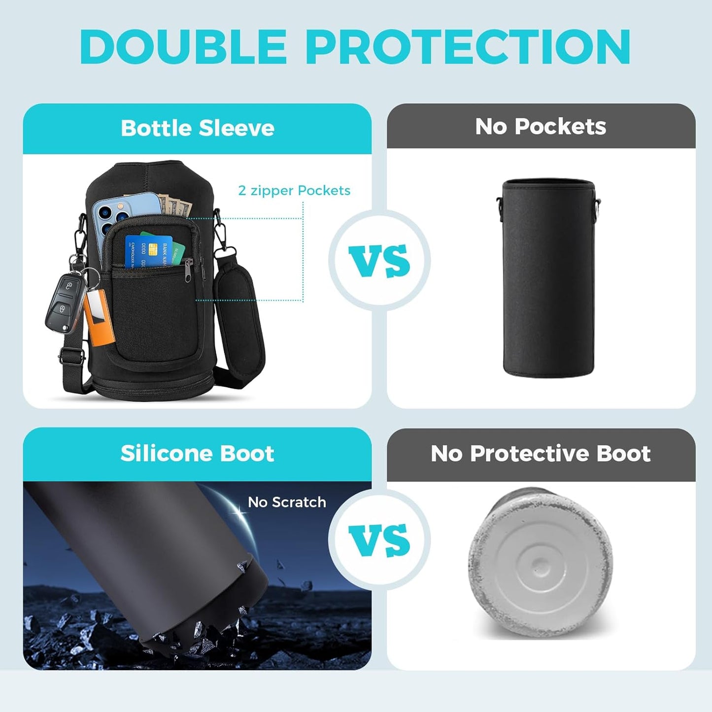 32/40/64OZ Insulated Water Bottle - Keep Cold 48H Hot 24H, Combo Straw/Spout Lids, Paracord Handle for Gym/Hiking, Carrier Bag +Strap, Cup Mat, BPA-Free Stainless Steel Flask Jug