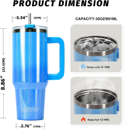 40 oz Tumbler with Handle,Tumbler with Lid and Straw,Double Wall Insulated Cup Stainless Steel Travel Mug(Cold for 34 Hours),Water Bottle for Iced Tea,Coffee,Cold Beverages(Purple)