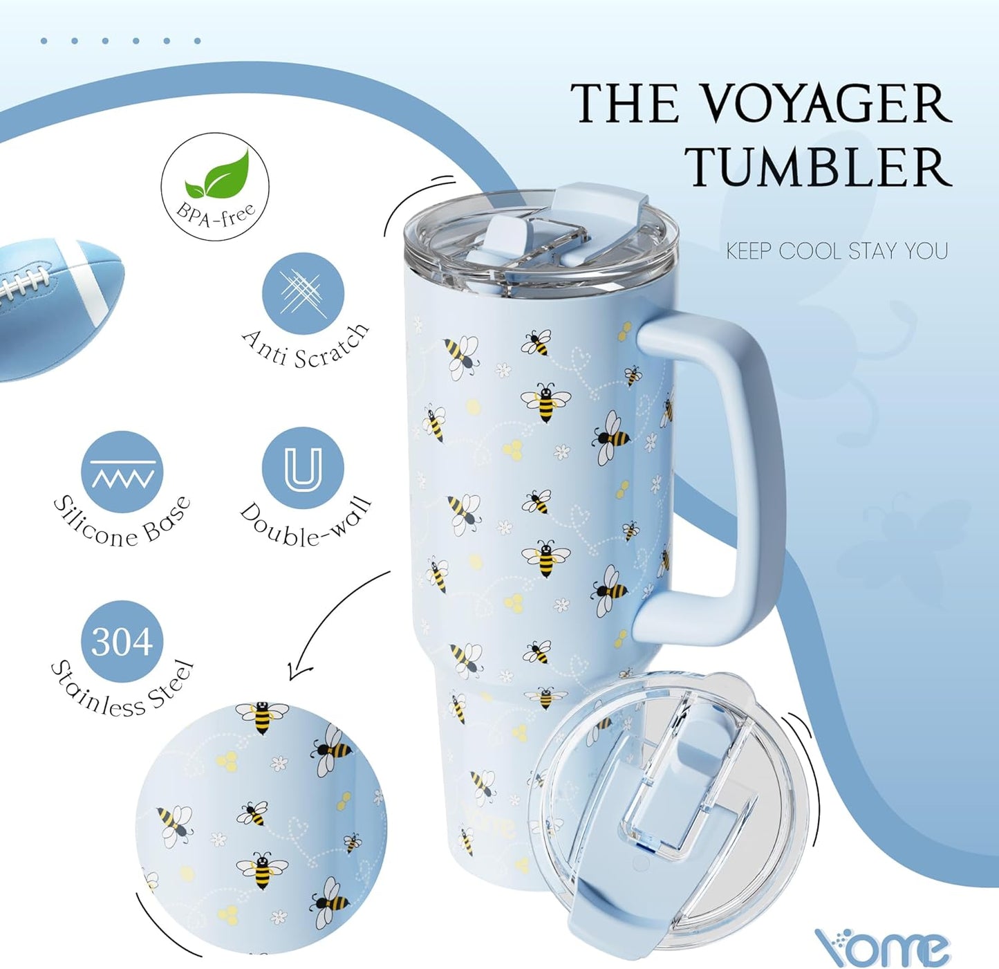 YOME 40oz Nurse Tumbler with Handle and Flip Straw | Stainless Steel Insulated Water Bottle | Keeps Drinks Cold | Dishwasher Safe | Cupholder Friendly | Gift Gym Travel Yoga