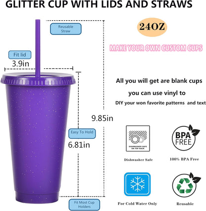 Suertestarry Tumbler with Straw and Lid,Water Bottle Iced Coffee Travel Mug Cup,Reusable Plastic Cups,Perfect for Parties,Birthdays,24oz-5 Pack (Rainbow, 5pack)