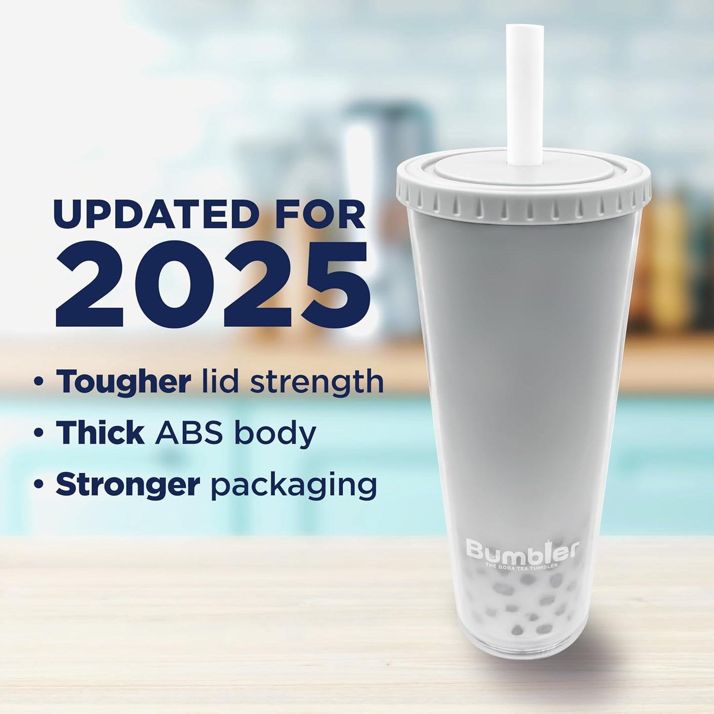 Bumbler Original Boba Tea Cup - 24oz Double-Walled Plastic Reusable Tumbler with Extra Wide Straw & Leak-Proof Lid - BPA-Free Smoothie & Iced Coffee Travel Mug - Blush Pink