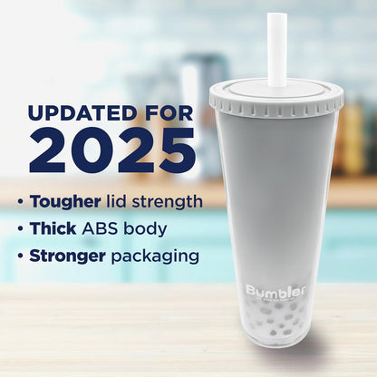 Bumbler Original Boba Tea Cup - 24oz Double-Walled Plastic Reusable Tumbler with Extra Wide Straw & Leak-Proof Lid - BPA-Free Smoothie & Iced Coffee Travel Mug - Blush Pink