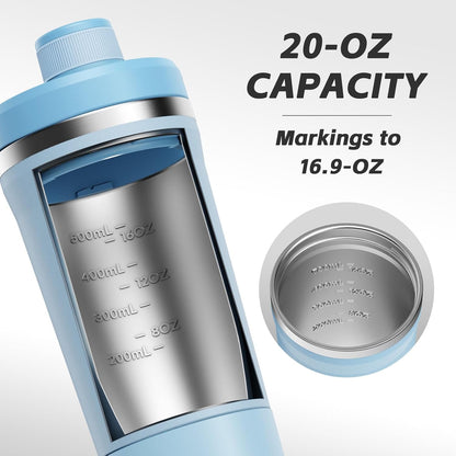PROCHAIN Insulated Stainless Steel Shaker Bottle, Metal Shaker Cup for Protein Shakes with Storage, Leak-Proof Twist Lock Lid, Perfect for Gym Sports, 20 oz