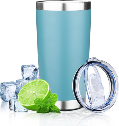 20oz Tumbler with Lid Double Wall Vacuum Insulated Travel Coffee Mug Stainless Steel Thermal Cup Powder Coated Sturdy Coffee Tumbler for Hot and Cold Beverage (Baby blue,1)
