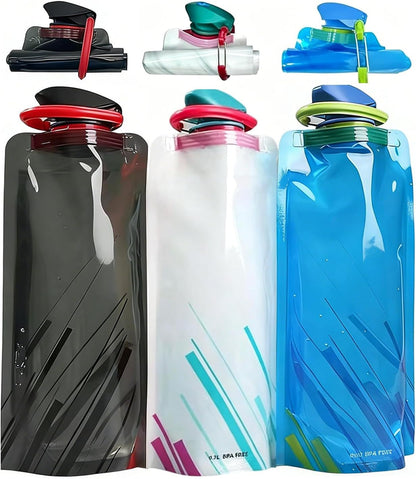 4 Pack Collapsible Water Bottles for Travel – 24oz Foldable Water Bottle with Leakproof Lid, Food-Grade Silicone Portable Reusable BPA-Free Water Bottle for Hiking,Sports,Camping,Biking