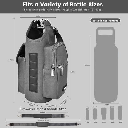 icolor Magnetic Gym Bag Water Bottle Carrier Holder with Phone Pockets & Shoulder Strap,Gym Magnetic Bag 5 Built-in Magnets Gym Accessories Organizer Sling Bottle Bag Pouch Sleeve