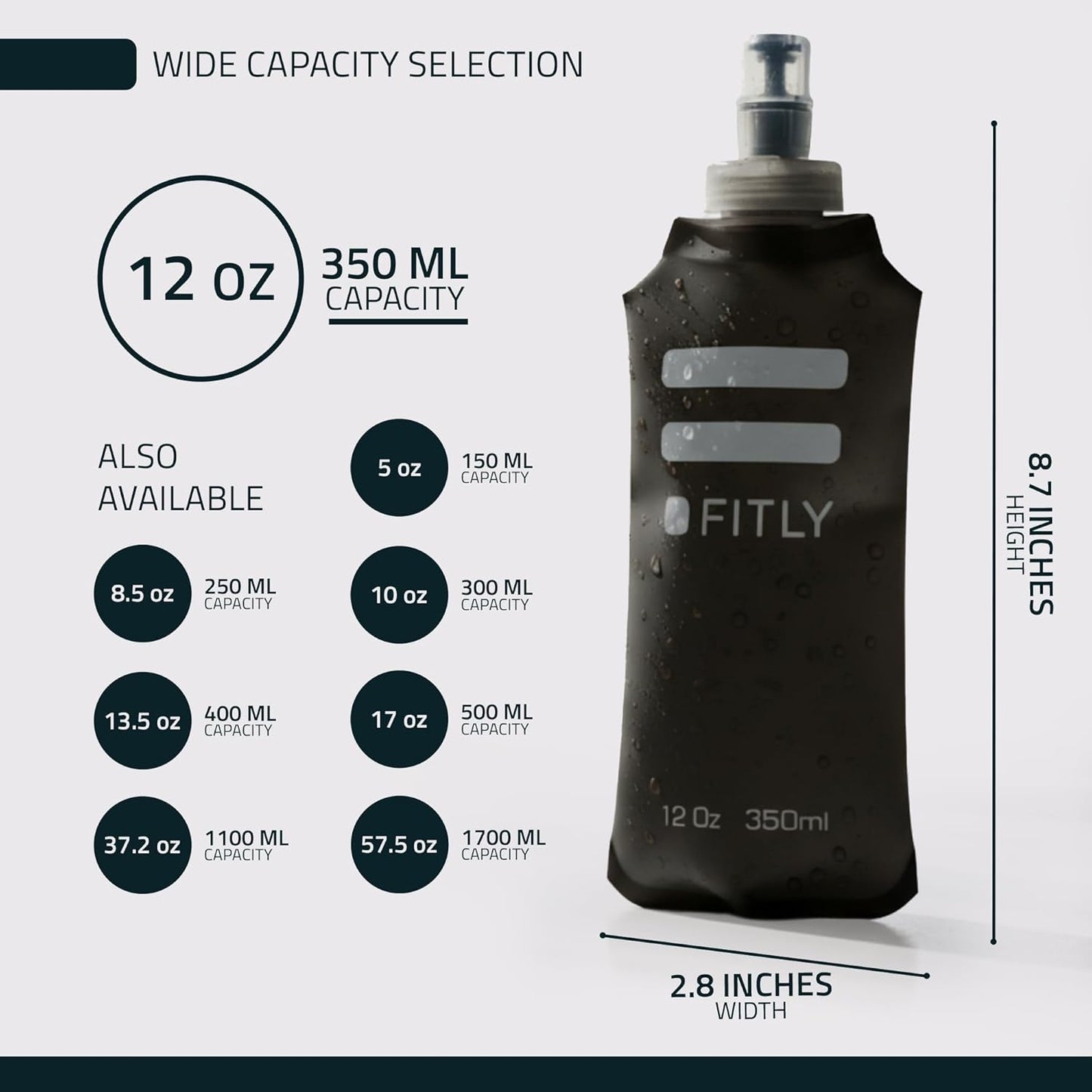 FITLY Soft Flask - Shrink As You Drink Soft Water Bottle for Hydration Pack - Folding Water Bottle Ideal for Running, Hiking, Cycling, Climbing & Rigorous Activity