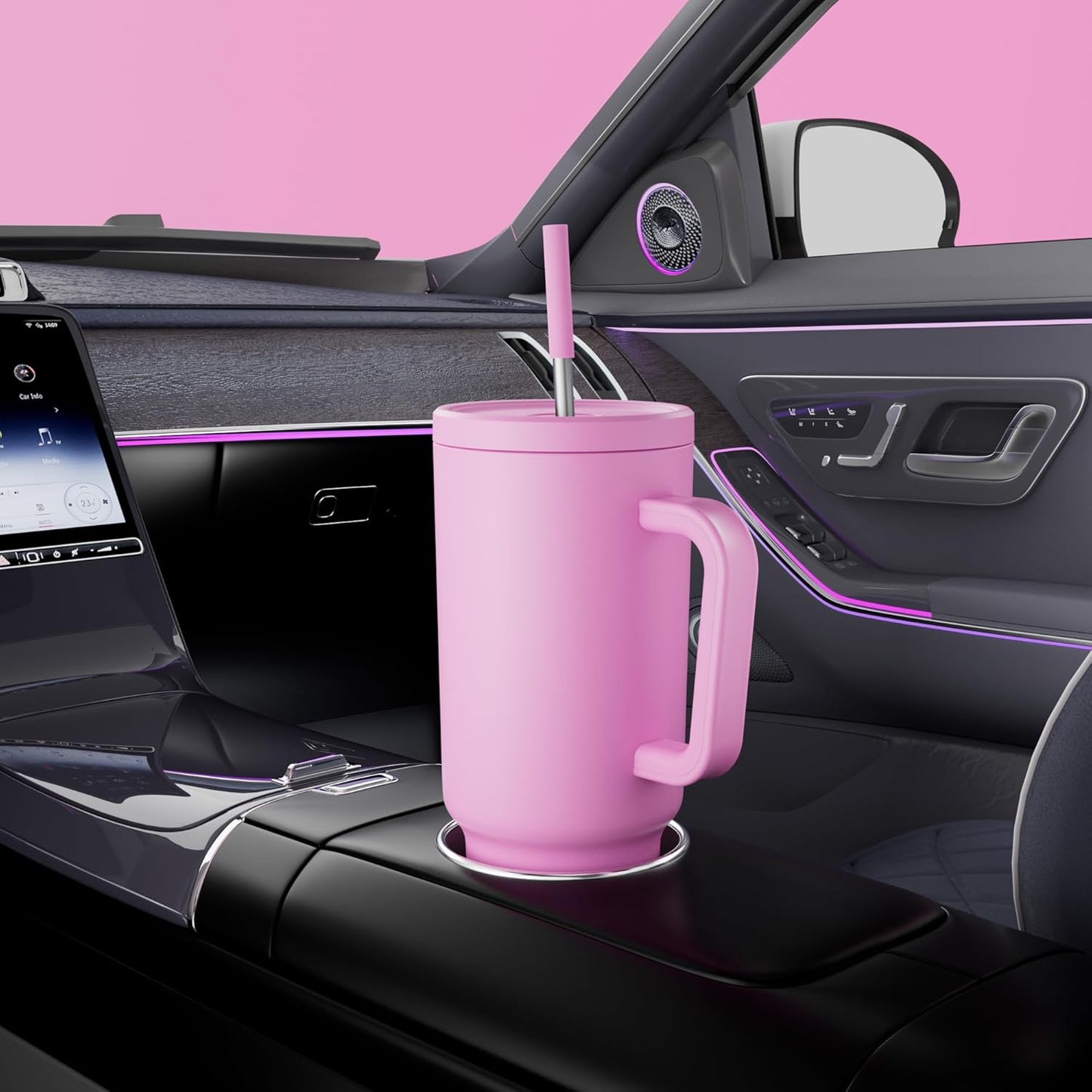 Meoky 40 oz Tumbler with Handle and Straw: Stainless Steel Insulated Tumbler with Lid and Straw - 100% Leak Proof Tumbler for Car Cup Holders - Travelers Commuters Workers, Pink