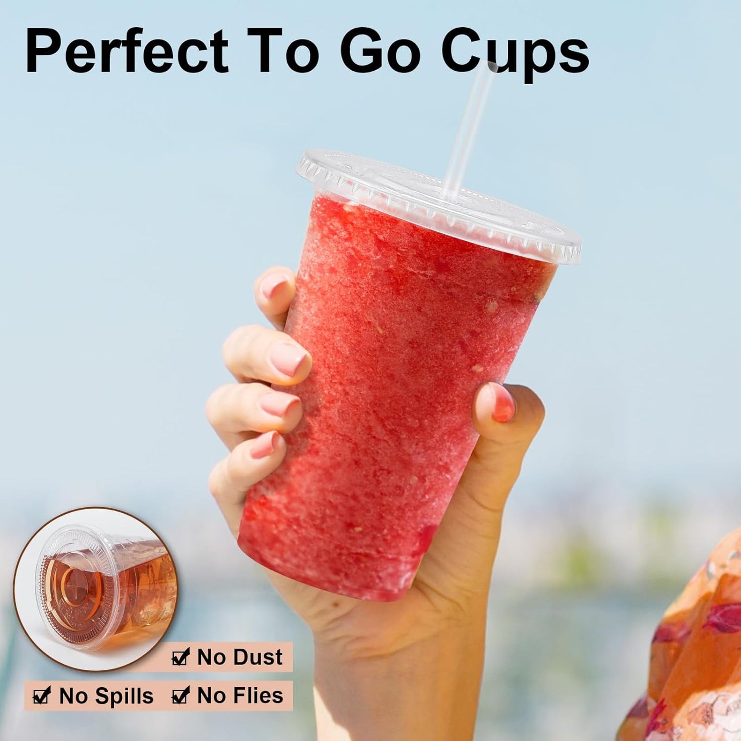 Lamosi 100 Pack 20 oz Clear Plastic Cups with Lids and Straws, Disposable Iced Coffee Cups with Lids for To-Go Cold Drinks, Smoothies and Slushie