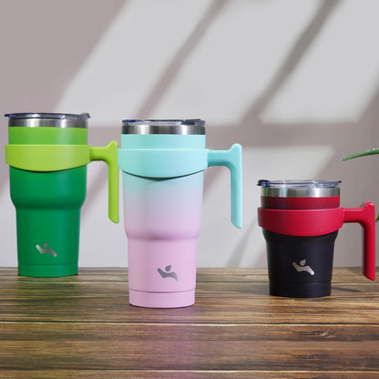 Konokyo 20 oz Tumbler with Handle and 2 Straw 2 Lid, Insulated Water Bottle Stainless Steel Vacuum Cup Reusable Travel Mug,Black