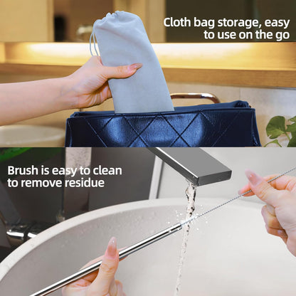 40 oz Stainless Metal Straws for 40 oz Stanley Tumbler, 6Pcs Reusable Straight Long Steel Straws with 12 Silicone Tips and 2 Straw Cleaning Brushes (6Color1, 40oz)