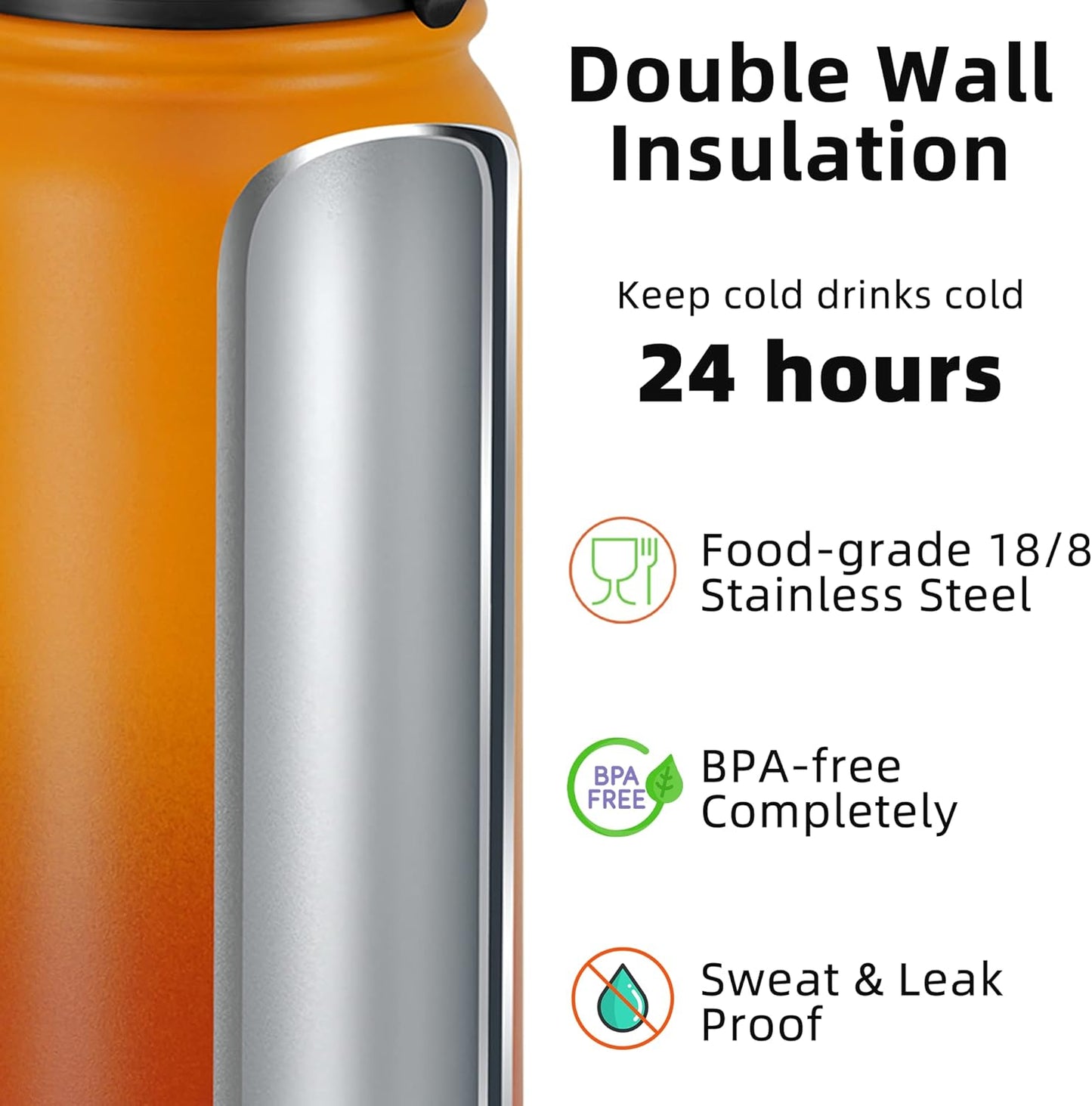 Fanhaw 20 oz Insulated Stainless Steel Water Bottle with Anti-Dust Chug Lid, Leakproof Vacuum Metal Everyday Use Bottle for Kids, Teens & Adults, Back to School Essentials (Green Blue)