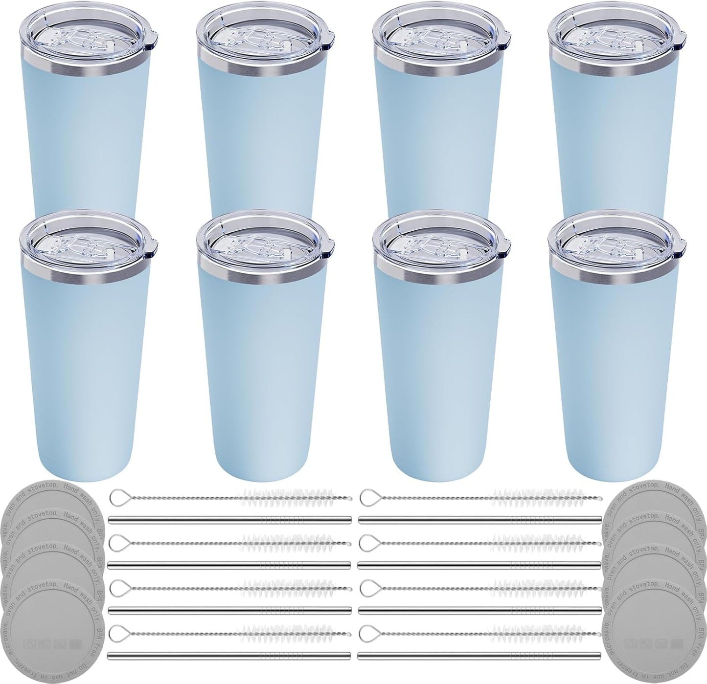 GGQ 20oz Travel Coffee Tumbler Food-Grade 304 Stainless Steel Vacuum Insulated Double Wall Leak-Proof Lid Reusable Straw Hot and Cold Drinks Cup Holder Friendly (Light Blue)