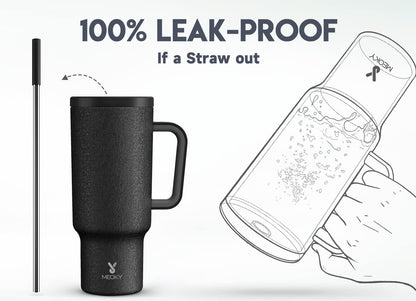 Meoky 40 oz Tumbler with Handle and Straw: Stainless Steel Insulated Tumbler with Lid and Straw - 100% Leak Proof Tumbler for Car Cup Holders - Travelers Commuters Workers, Donut