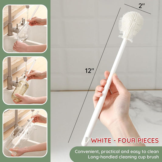 4PCS 360° Flexible Silicone Bottle Brush with Long Handle Soft Bristle Baby Bottle Brush Cleaner for Narrow Neck Water Bottles Straws Jars Deep Cleaning Brush Set 2025 New Bottle Cleaning Brush