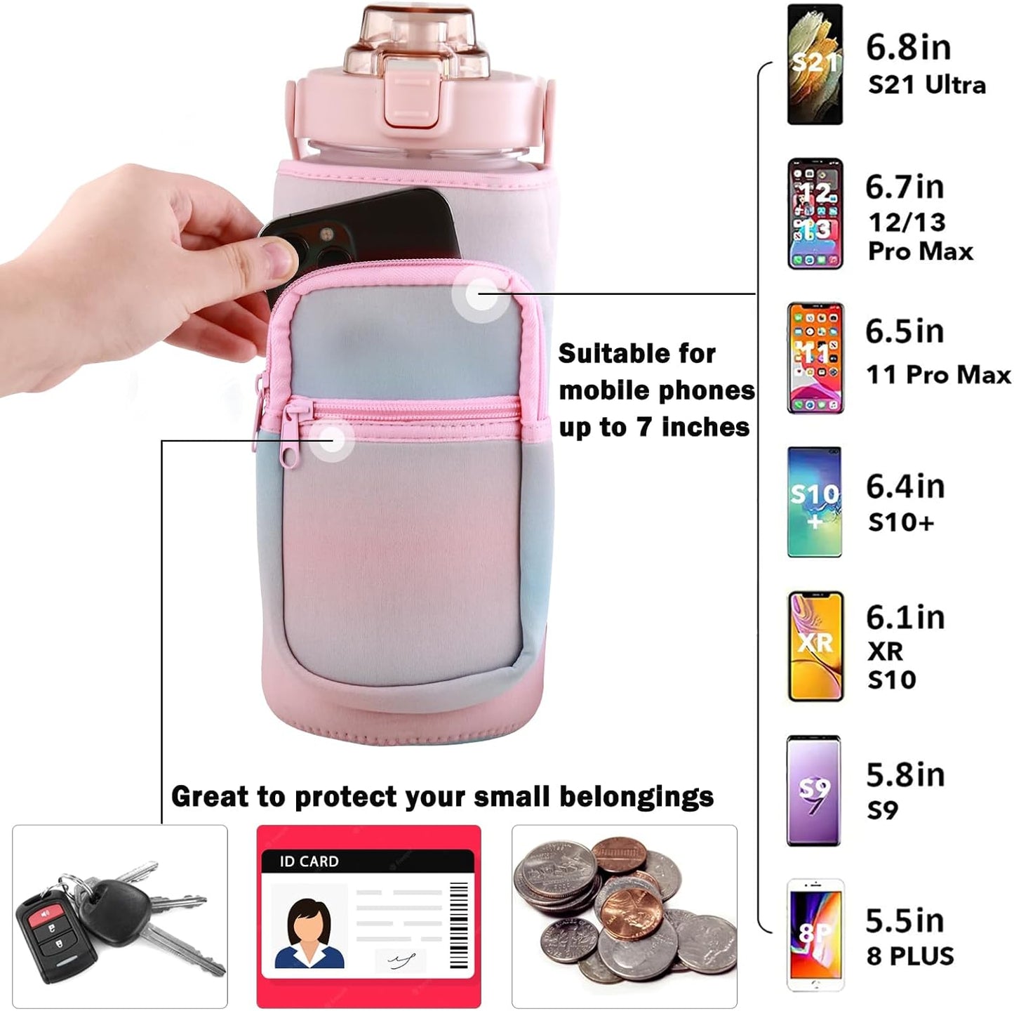 Large Motivational Water Bottle with Straw Time Marker BPA Free for Sport and Fitness (Pink Blue, 64 Oz / Half Gallon)
