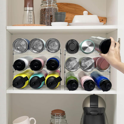 Spaclear 2 Pack Water Bottle Organizer, Stackable Kitchen Pantry Storage Shelf, Plastic Water Bottle Holder for Cabinet and Fridge Organization