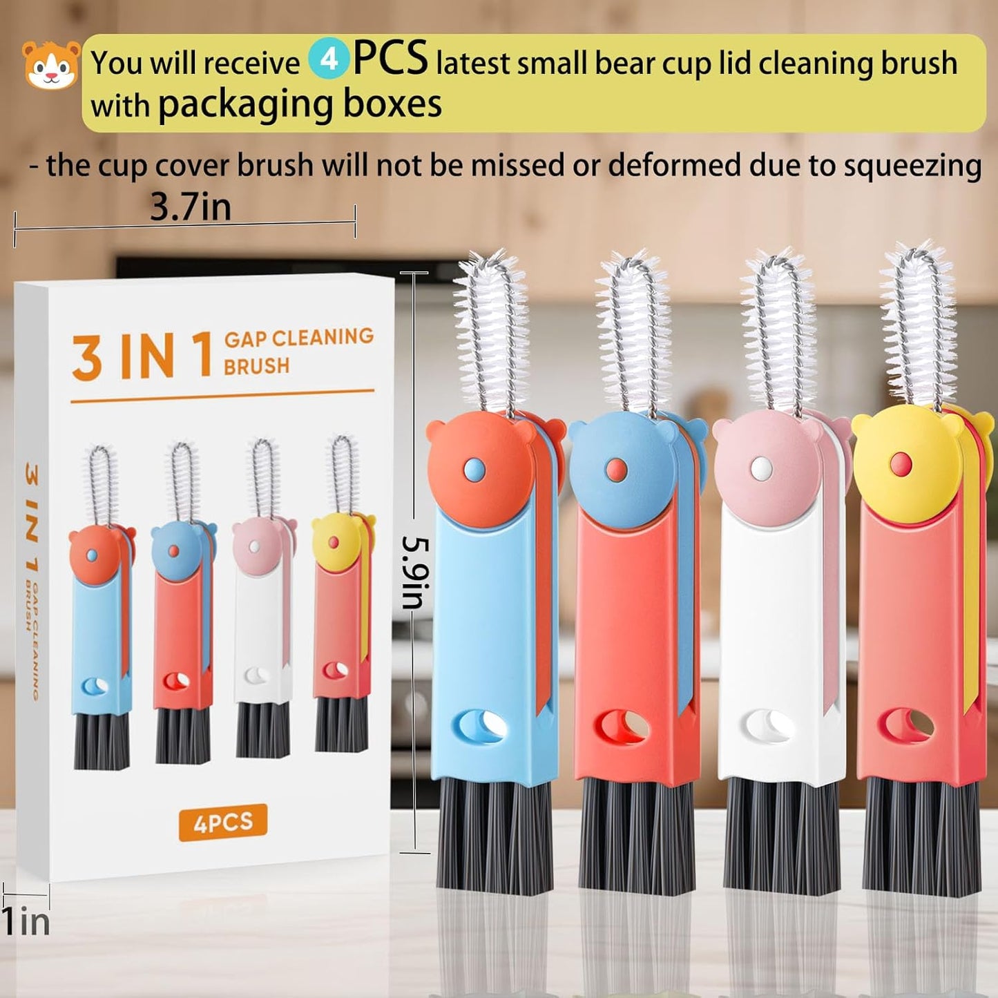 3 in 1 Cup Lid Cleaning Brush - Upgraded Version Cup Lid Brush with Packaging Box, Suitable for All Types of Cups, Bottle Gaps, Portable Travel and Home Kitchen Multifunctional Cleaning Set (3pcs)