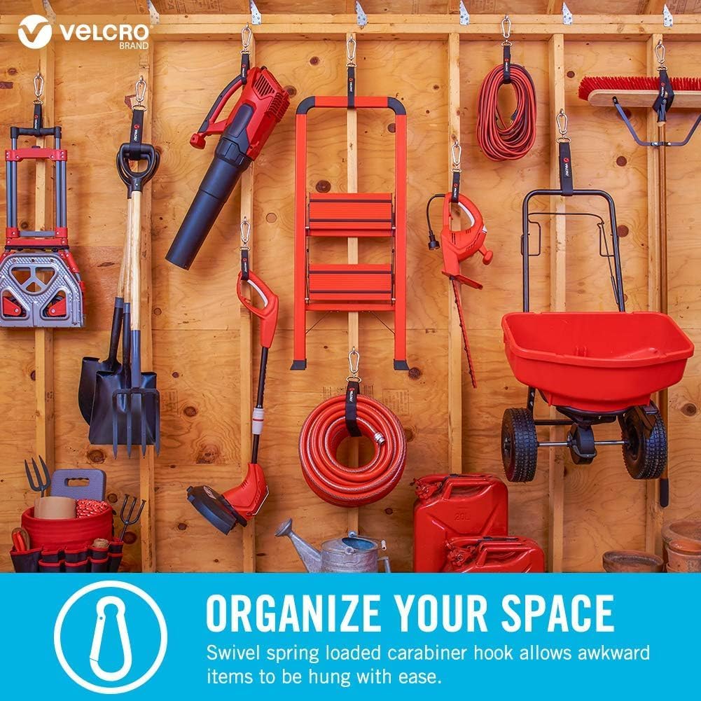 VELCRO Brand VEL-30196-USA Easy Hang Strap with Carabiner Clip Attach Water Bottles and Accessories to Bikes, Bags and more. Organization for Garden, Shed, RV. Extra Small-1Pk, Black