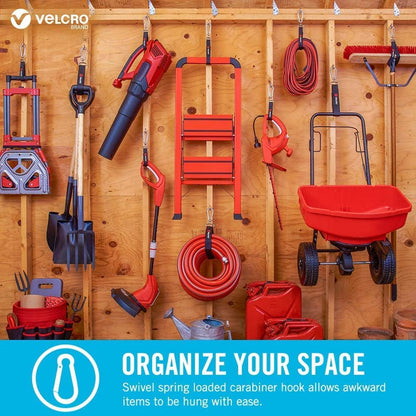 VELCRO Brand VEL-30196-USA Easy Hang Strap with Carabiner Clip Attach Water Bottles and Accessories to Bikes, Bags and more. Organization for Garden, Shed, RV. Extra Small-1Pk, Black