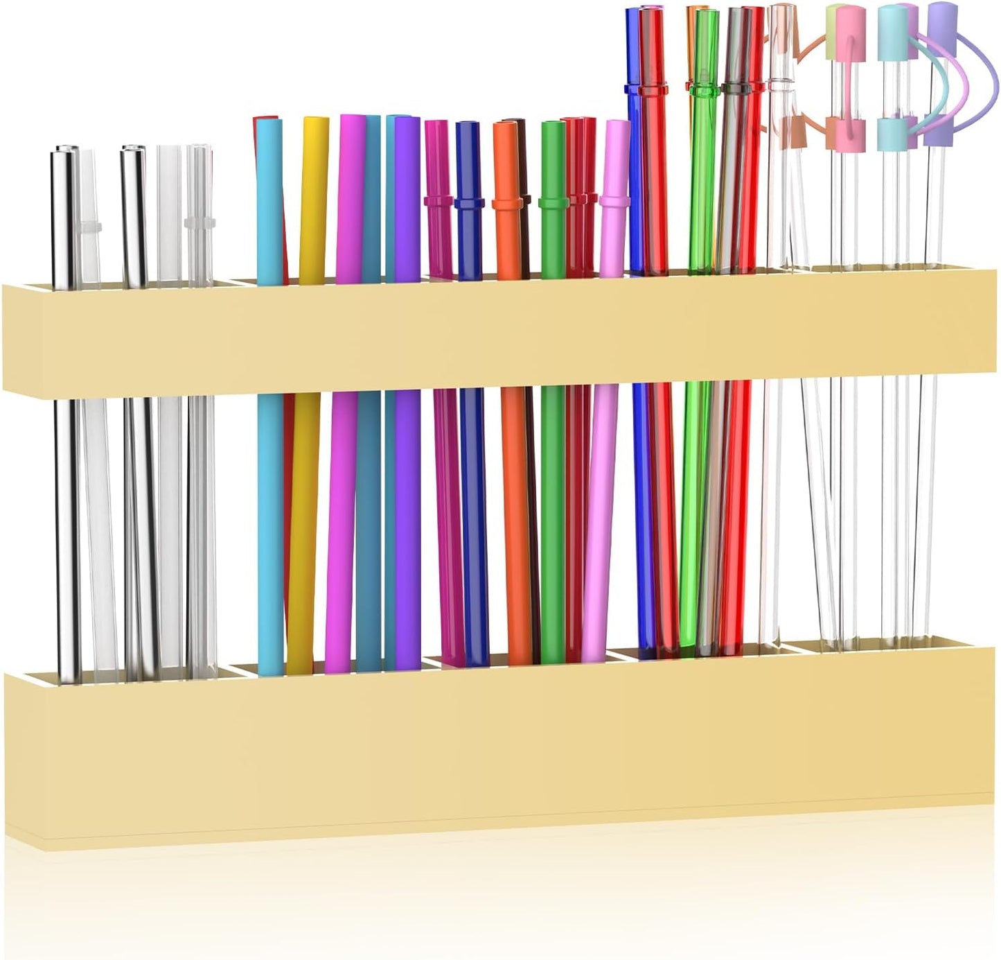 9.5” Large Acrylic Straw Holder for Cabinet Door, Reusable Adjustable Two-Part Straws Organizer with Ultra Sticky Adhesive Strips, 2026 Straw Storage for Kitchen Cupboard (Transparent)