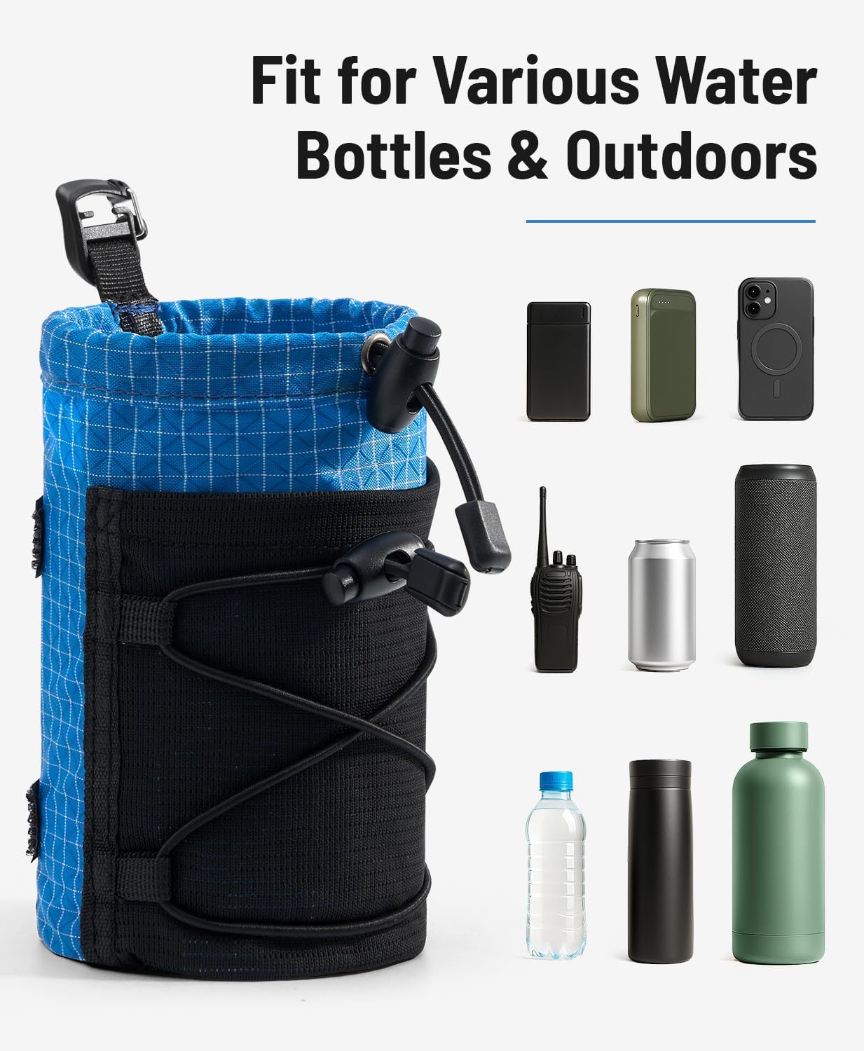 Water Bottle Holder Pouch with Hook Buckle, Backpack Water Bottle Holder Mesh Bag Carrier Fits for 8-24oz Bottles for Hiking, Running, Travel, Outdoor Backpack Accessories & Attachments