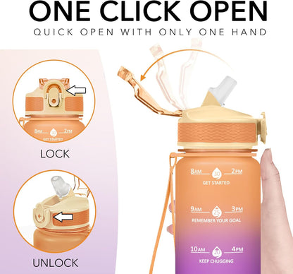 Hyeta 32oz Water Bottles with Straw - Stay Motivated and Hydrated with Convenient Times to Drink Markings, Durable, Leak-proof
