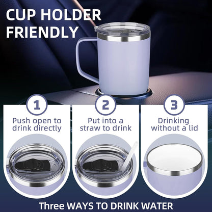 20 oz Insulated Coffee Mug with Ceramic Coating, Stainless Steel Travel Mug Tumbler with Handle Lid and Straw, Double Wall Leak-Proof Coffee Travel Mug Keeps Drink Hot and Cold (Black)