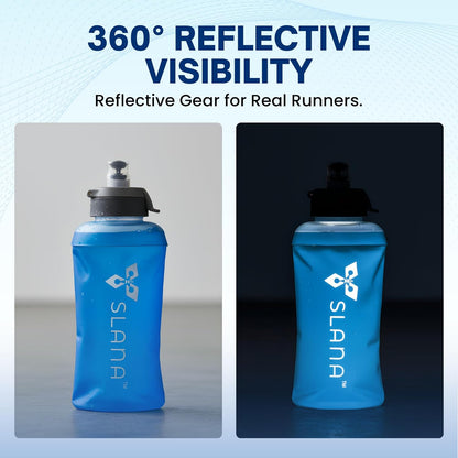Handheld Running Water Bottle 18 oz – Grip-Free Collapsible Water Bottles for Running with Adjustable Strap & Thumbhole, Expandable Phone Pocket, Race Cap for One-Hand Drinking