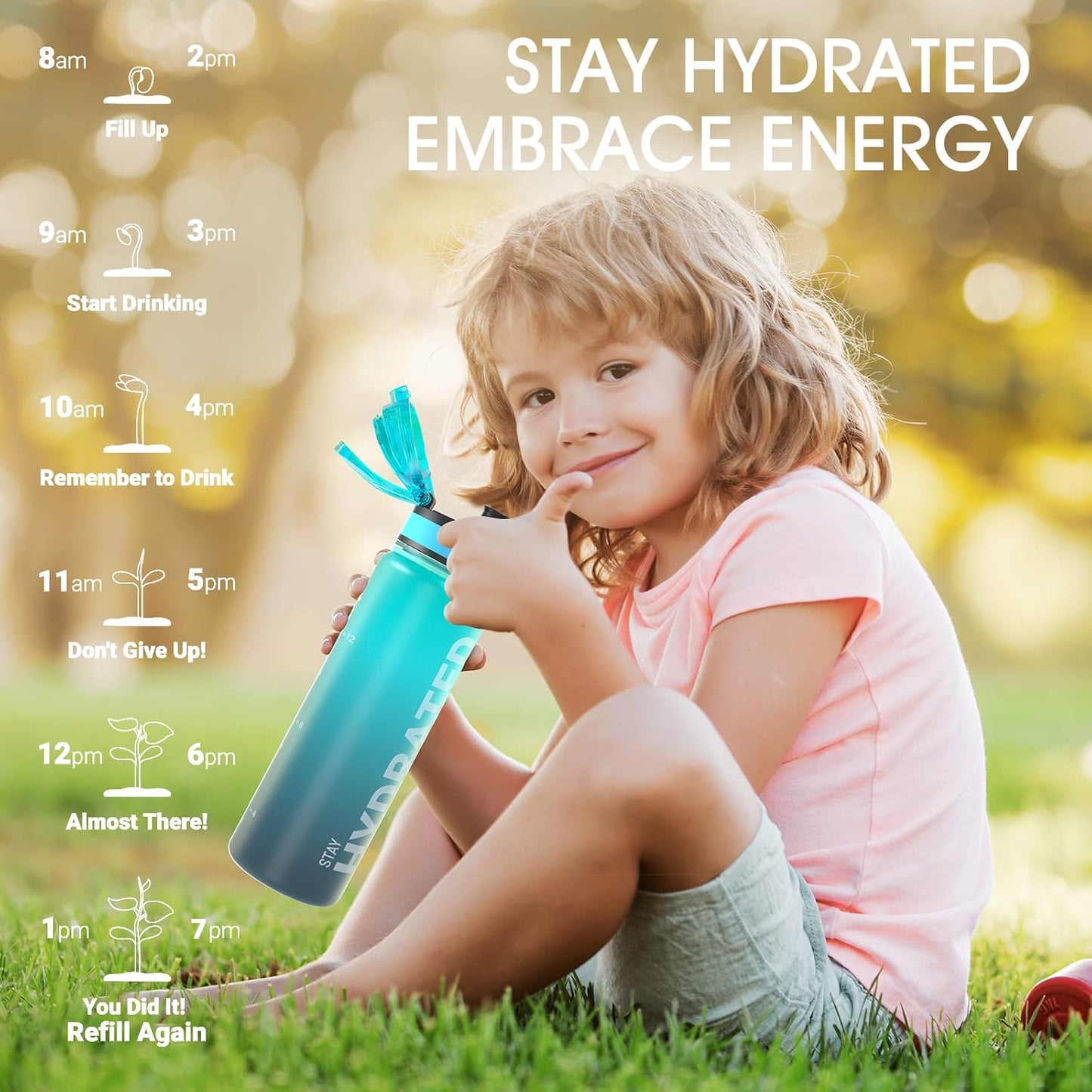 Sahara Sailor Water Bottle 32oz, Durable and Leakproof Water Bottles Motivational with Time Marker, Tritan, BPA Free, Wide Mouth with Easy Clean Brush for Gym, Travel, Home, School, Office (1 Bottle)