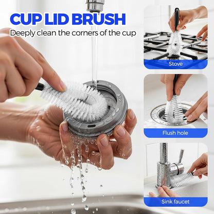 Holikme 4 Pack Bottle Brush Set, 14.5" Long Handle Stainless Steel Bottle Cleaner Brush, Long-Handled 4-in-1 Stainless Steel Bottle Brushes for Water Bottle, Cups, Abrasive Wheel Brushes, Blue
