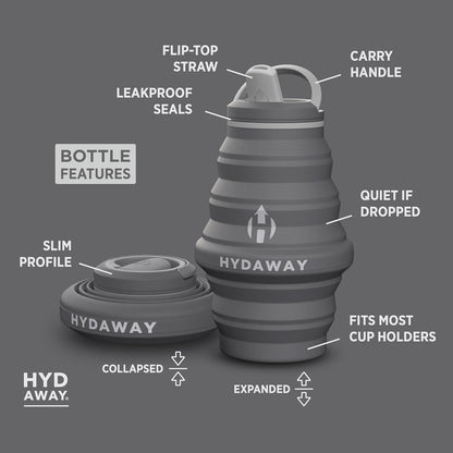 HYDAWAY 17oz Travel Collapsible Water Bottle - BPA-Free, Leakproof, Lightweight, Space-Saving