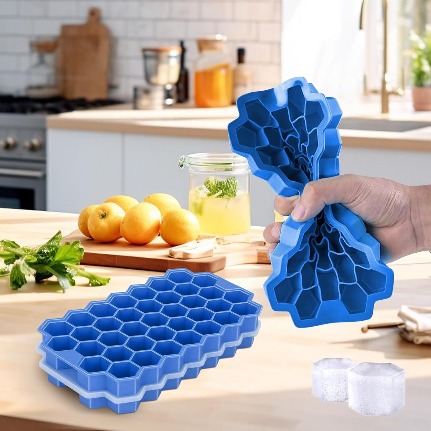 2 Pack Silicone Ice Cube Trays With Lid - 37 Grid Small Ice Cube Molds For Freezer Reusable BPA Free Easy-Release For Cocktail Whisky Iced Coffee Dishwasher Safe
