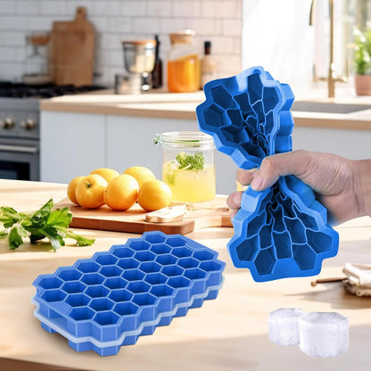 2 Pack Silicone Ice Cube Trays With Lid - 37 Grid Small Ice Cube Molds For Freezer Reusable BPA Free Easy-Release For Cocktail Whisky Iced Coffee Dishwasher Safe