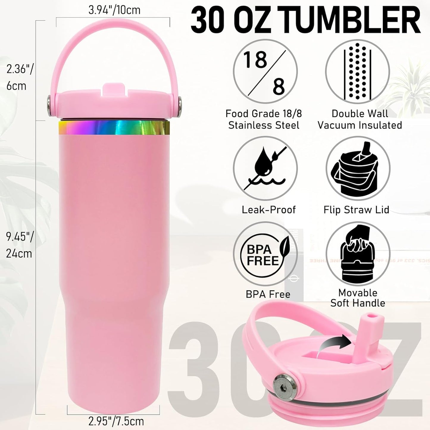 30 oz Tumbler Bulk with Handle and Straw, Vacuum Insulated Tumblers with Flip Straw and Top Handle, Leakproof Powder Coated Tumbler, Stainless Steel Travel Mug for Coffee (Black, 1 Pack)