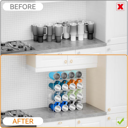 Yieach Larger Compartments Stackable Water Bottle Organizer for 40 oz Stanley Cup Holder,Yeti and Other Tumbler Organizer,3 Tier Wine Rack and Waterbottle Storage Rack for Kitchen Cabinets,Countertop
