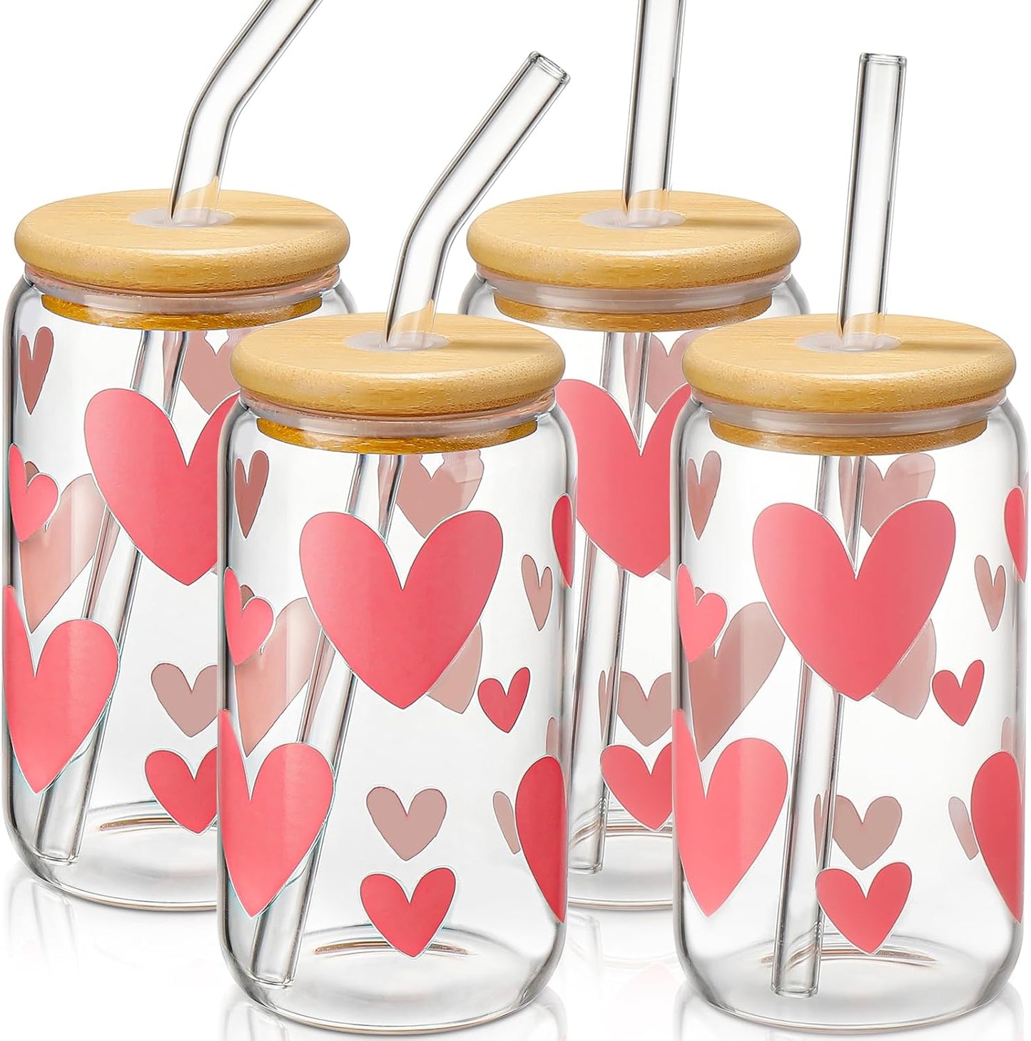 DWTS DANWEITESI Glass Cups with Lids and Straws 4 pcs,16oz Drinking Glasses Set for Coffee Bar Accessories,Iced Coffee Cups with Lids,Matcha Cup Glass Tumbler Reusable for Gifts
