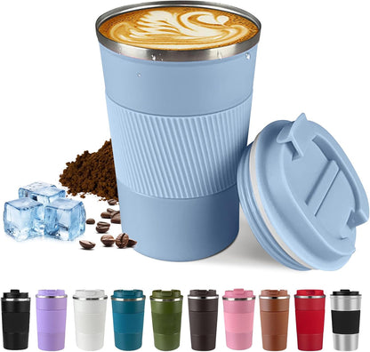 SPLMIFA Vacuum-Insulated Stainless Steel Travel Coffee Mug, Leak-Proof Reusable Coffee Cup with Lid - Keep Hot & Cold Drinks for Hours, Durable Insulated Tumbler for Men & Women(3rd-Black, 12OZ)