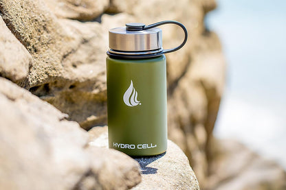 HYDRO CELL Stainless Steel Insulated Water Bottle with Straw - For Cold & Hot Drinks - Metal Vacuum Flask with Screw Cap and Modern Leakproof Sport Thermos for Adults (Neon 18oz)