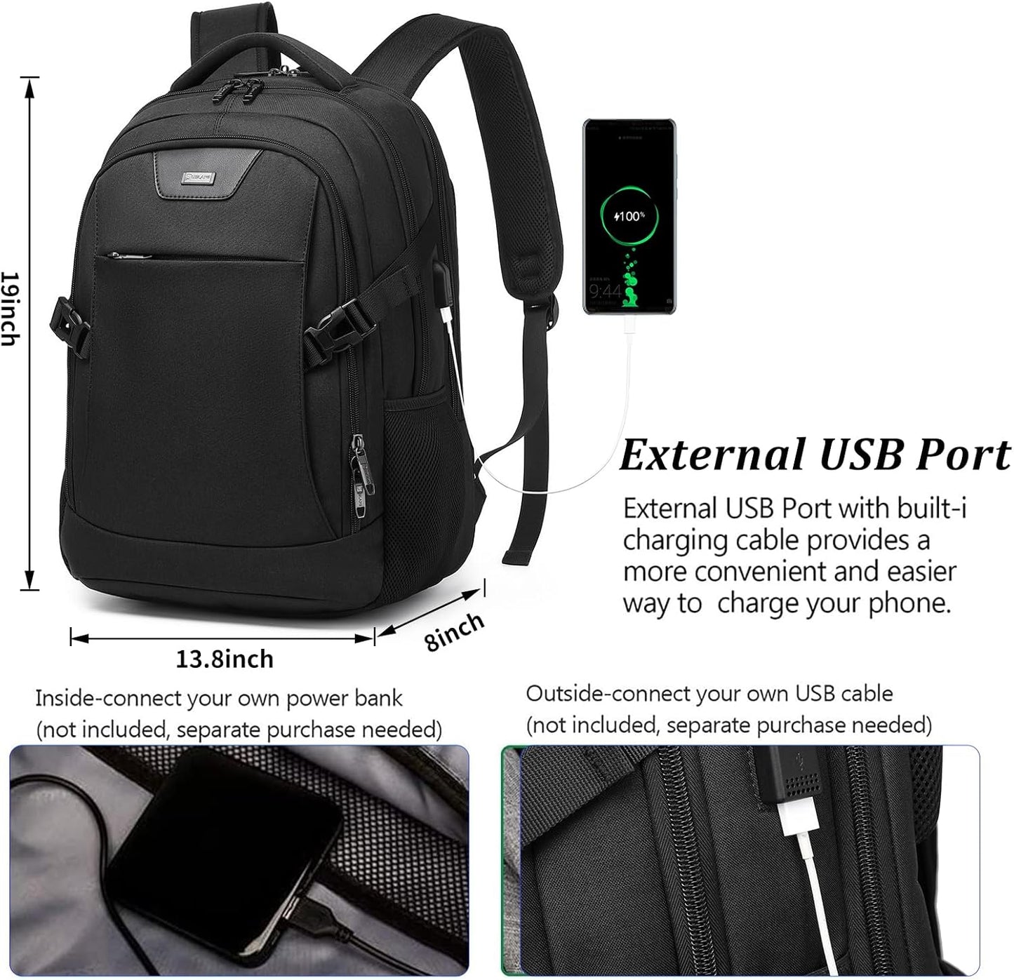 DUSLANG 17 Inch Laptop Backpack for Travel Water Resistant College Backpack for Men/Women Laptop Bag with USB Charging Port,Black - Colors A