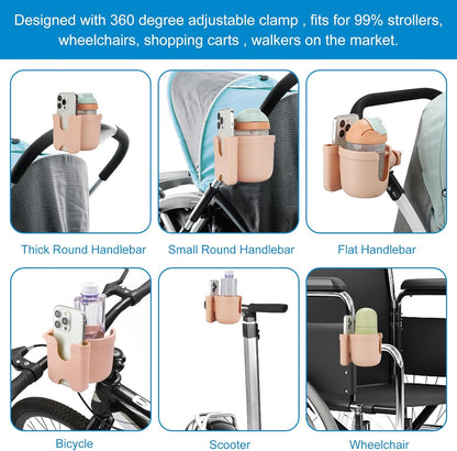 Accmor Stroller Cup Holder with Phone Holder, Bike Cup Holder, Universal Cup Holder for Uppababy Nuna Doona Strollers, 2-in-1 Cup Holder for Walker, Wheelchair, Scooter - Colors B