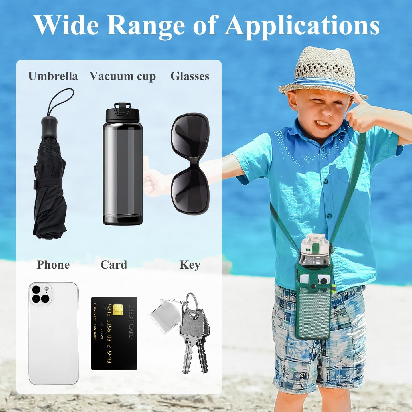 3Pcs Water Bottle Holder with Strap, Mesh Water Bottle Bag Carrier with Adjustable Shoulder for Walking and Travelling