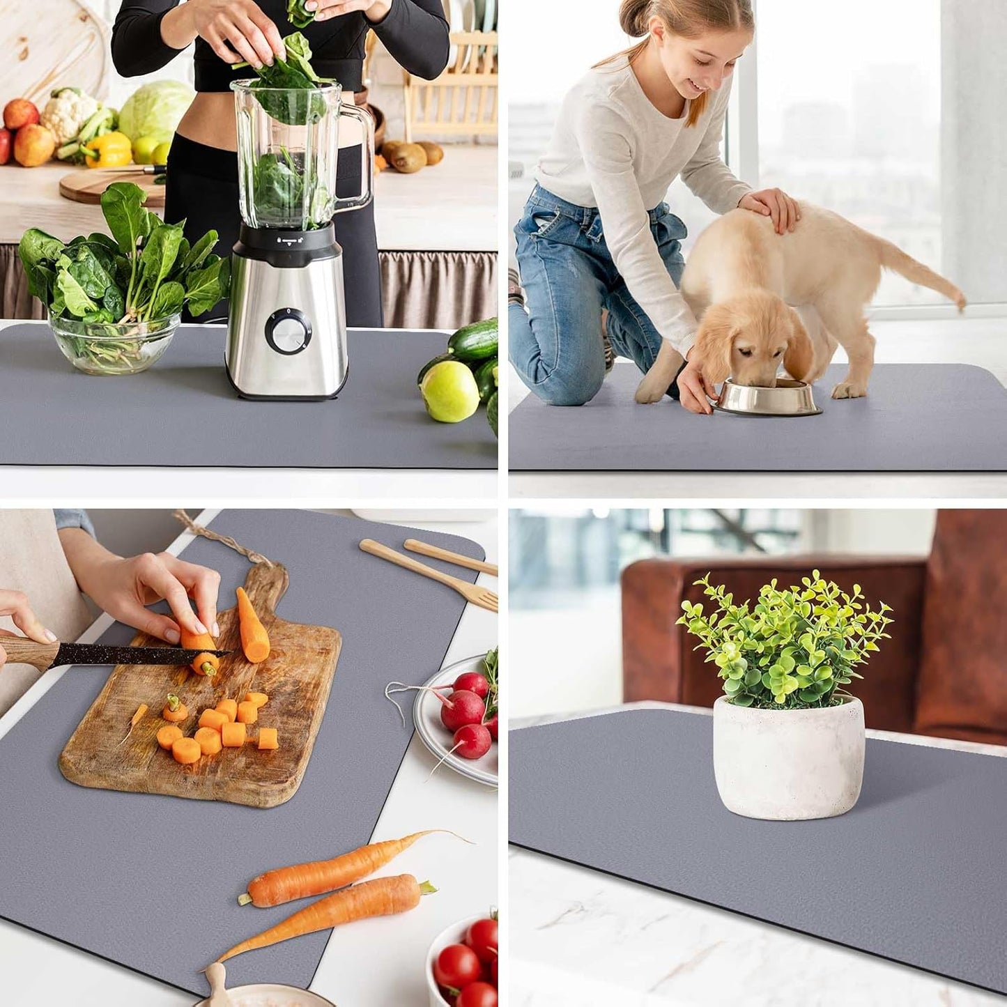 WISELIFE Dish Drying Mat Super Absorbent Drying Mat Large Dish Drying Mats for Kitchen Counter Easy Clean Dish Mat Kitchen Drying Mat15"x 18" Stylish Grey