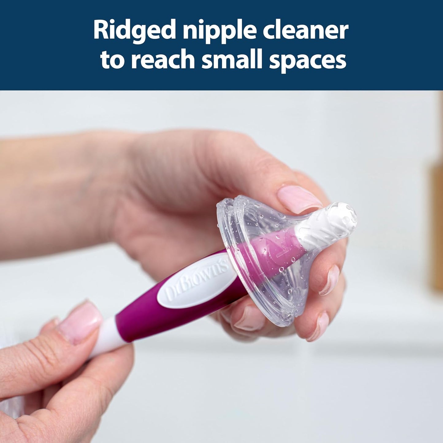 Dr. Brown's Soft Touch No Scratch Baby Bottle Cleaning Brush Nipple Cleaner with Stand and Storage Clip, BPA Free, Blue 1-Pack