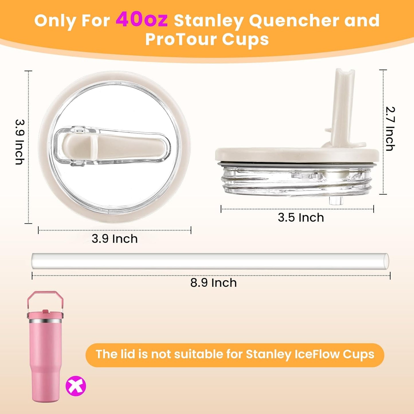 30oz Leak Proof Lid for Stanley Quencher H2.0 Tumbler, Flip Straw Lid Replacement 30 oz Tumbler No Spill Cover Top for Stanley Protour Stanley Cup Accessories, 2 Pack(Cream,Light Nectarine) - Colors A