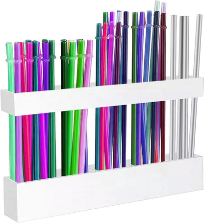 9.5' Cabinet Door Straw Rack, Super Sticky Squares, Adjustable Reusable Straw Dispenser, Kitchen Storage Accessory for Cabinets, Counters, and RVs