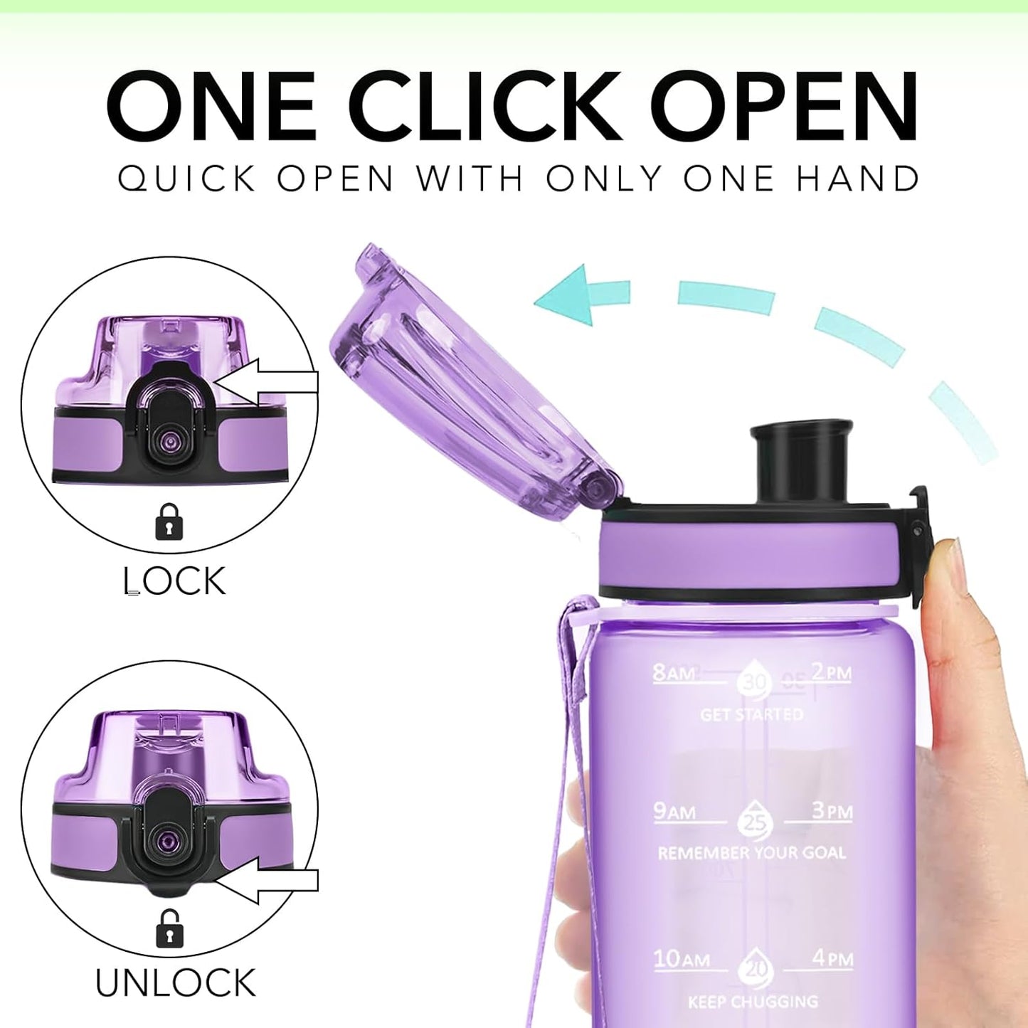 32oz Water Bottle with Time Marker, Motivational Drinking Bottle with Strap, BPA-Free Leak-Proof, Encouraging Water Bottle Time to Drink Water for Gym School Office Travel
