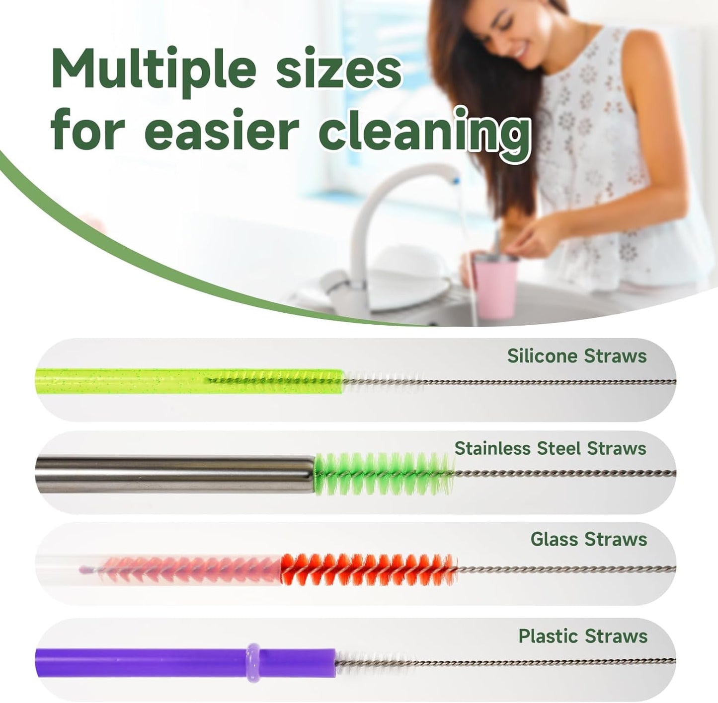9PCS Reusable Long Colored Straw Cleaner Brush Set 12" Bendable,Capable of Cleaning Various Metal, Silicone, Plastic, Bamboo,Glass Straws Tubes Diameters Ranging from 4-16mm
