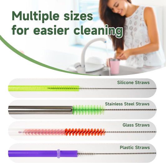 9PCS Reusable Long Colored Straw Cleaner Brush Set 12" Bendable,Capable of Cleaning Various Metal, Silicone, Plastic, Bamboo,Glass Straws Tubes Diameters Ranging from 4-16mm