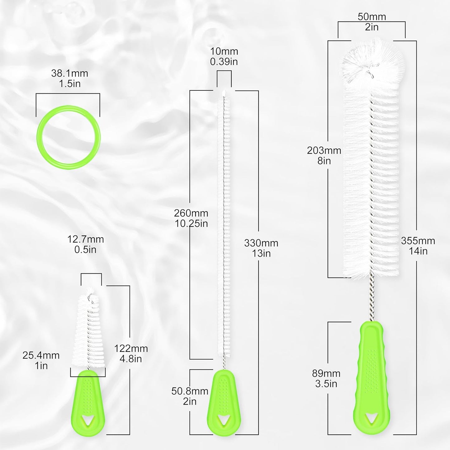 Rnoafmu Bottle Brush Cleaner Set of 3, 14 in Long Handle Water Bottle & Straw Cleaner Brushes for Washing Tumblers, Baby Bottles, Cup Lid Cleaning Brush